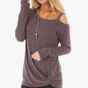 Womens Long Sleeve Tops Cold Shoulder Knot Twist Casual Fall Blouses
